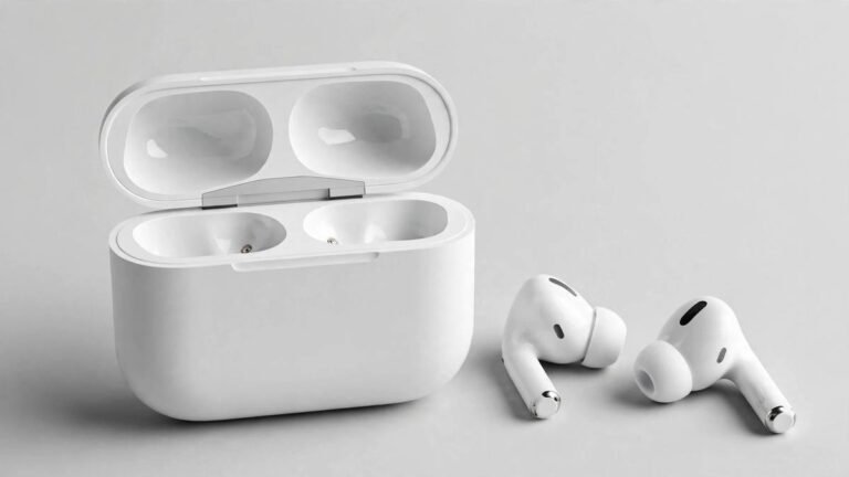 Apple AirPods 5 white wireless earbuds with open charging case on a light background