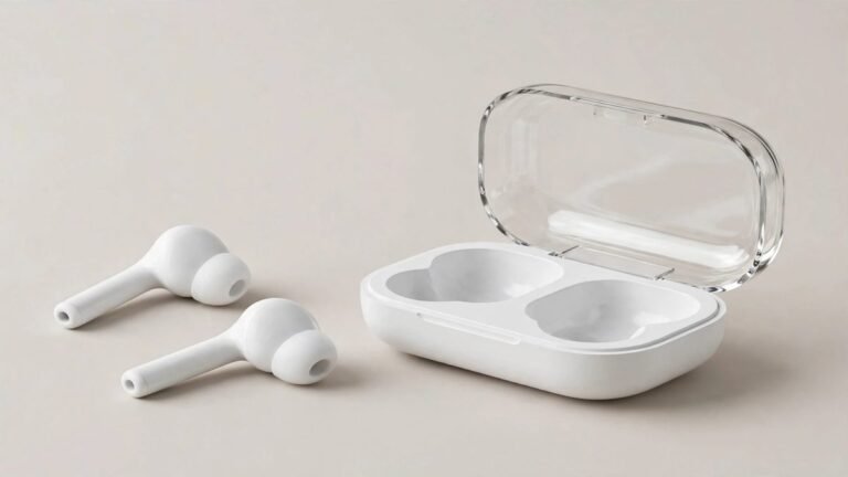 White Samsung Galaxy Buds 4 Pro wireless earbuds with stem design beside an open clamshell charging case with transparent lid on a light background